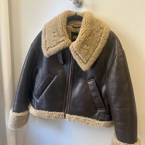 Zara ZW COLLECTION DOUBLE-FACED BIKER JACKET in brown - OFFERS ACCEPTED ✅